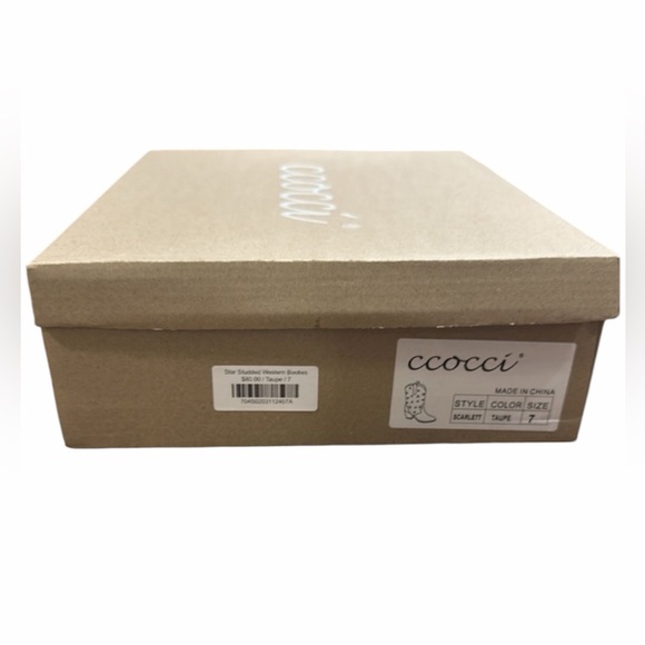 Ccocci Star Studded Western Booties Size 7 Taupe Pull On Pointed Toe Block Heel - Picture 13 of 13